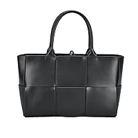 Women Leather Woven Shoulder Bag,Ladies Top Handle Satchel Tote Work Bag with Matching Clutch…