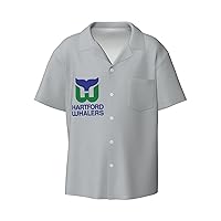Hartford Whalers Men's Casual Short-Sleeved Shirt Button Down Shirts Hawaiian Shirt for Men