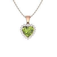 Natural and Certified Heart Cut Gemstone and Diamond Halo Necklace in 14k Solid Gold | 1.14 Carat Pendant with Chain Valentine's Day gift for her