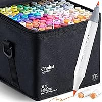 Ohuhu Maui 100 Colors Dual Tips Water Based Art Markers,Brush & Fineliner, White