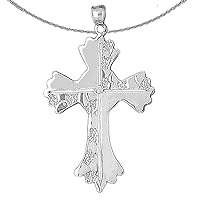 Silver Cross Necklace | Rhodium-plated 925 Silver Nugget Cross Pendant with 18