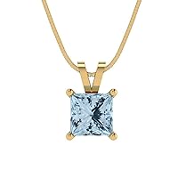 1 CT Princess Solitaire Simulated Blue Topaz 18k Yellow Gold Plated Pendant 18