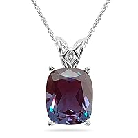 June Birthstone - Lab Created Russian Alexandrite Scroll Solitaire Pendant 12x10 mm AAA Quality Cushion Shape in 14K White Gold
