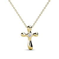Petite White Sapphire Solitaire Cross Pendant 14K Gold. Included 16 Inches 14K Gold Chain.