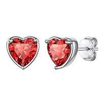 Silvora 925 Sterling Silver Heart Birthstone Stud Earrings,Birthstone Jewelry for Women Girls,with Gift Box
