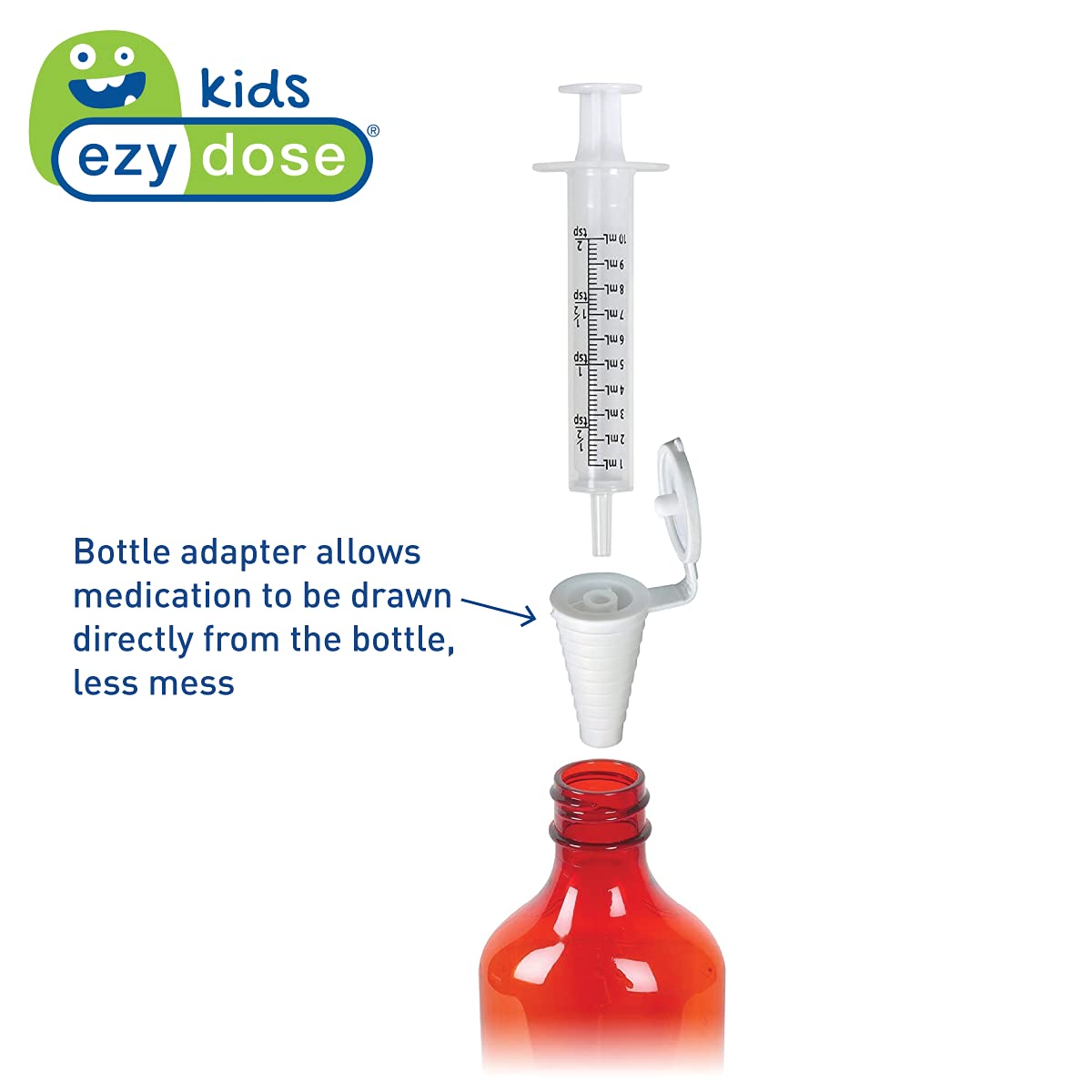 Ezy Dose Kids Baby Oral Syringe & Dispenser | Calibrated for Liquid Medicine | 10 mL/2 TSP | Includes Bottle Adapter, (Pack of 1)
