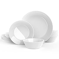 Dinnerware Set, HomeElves 18-PCS Kitchen Opal Dishes Set Service for 6, Lightweight Glass Plates and Bowls Set, Break and Chip Resistant, Dishwasher & Microwave Safe, Round-NN18