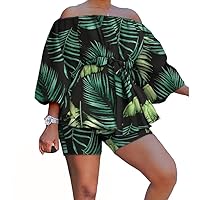 LROSEY Plus Size Elegant Tunic Off Shoulder Blouse and Matching Shorts for Women 2 Piece Co ord