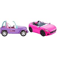Barbie Off-Road Vehicle, Purple with Pink Seats and Rolling Wheels, 2 Seats, Gift for 3 to 7 Year Ol & Barbie Convertible 2-Seater Vehicle, Pink Car + Rolling Wheels & Realistic Details, Gift for 3 to