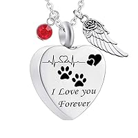 Charms Urn Necklace for Ashes Dog Paw Prints Heart Necklace Stainless Steel Birthstone Keepsake Memorial Pet Cremation Jewelry