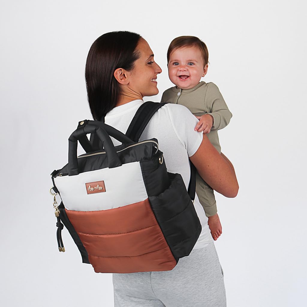 Itzy Ritzy Dream Convertible Diaper Bag; Lightweight Diaper Bag Converts from a Backpack to a Crossbody or Tote; Features 14 Pockets, Stroller Clips, Changing Pad & Luggage Attachment, Coffee & Cream