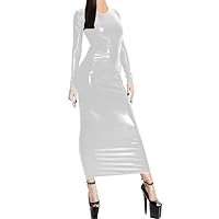21 Colors Women Long Sleeve Slim Dress Shiny Stretchy Maxi Dress