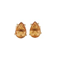 Guntaas Gems Beautiful Charming Citrine Quartz Brass Gold Plated Pear Shape Stud Drop Earrings Jewllery Gift For Her