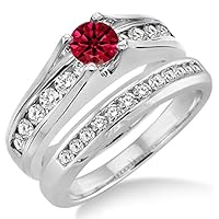 1.25 Carat Ruby & Diamond Bridal Set on 10k White GoldRHJGJoct410