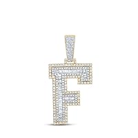 The Diamond Deal 14kt Two-tone Gold Mens Baguette Diamond F Initial Letter Charm Pendant 1-1/2 Cttw