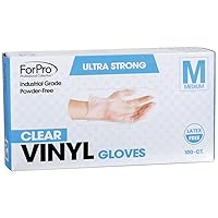 ForPro Professional Collection Disposable Vinyl Gloves, Clear, Industrial Grade, Powder-Free, Latex-Free, Non-Sterile, Food Safe, 2.75 Mil. Palm, 3.9 Mil. Fingers, Medium, 100-Count