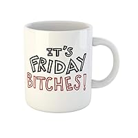 Coffee Mug Red Black It Friday Bitches Word Brush Cartoon Comic 11 Oz Ceramic Tea Cup Mugs Best Gift Or Souvenir For Family Friends Coworkers