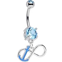 Body Candy Brilliant Blue Double Captain Anchor Infinity Dangle Belly Ring