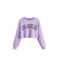 SOLY HUX Girl's Letter Graphic Crop Sweatshirt Round Neck Drop Shoulder T Shirt Pullover Tops