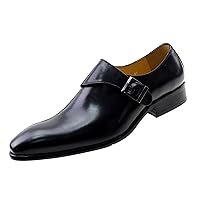 Men's Fashion Genuine Leather Single Buckle Monk Strap Loafers Tuxedo Dress Formal Slip On Shoes