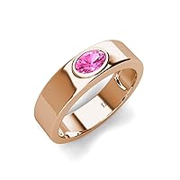 Oval Shape (6x4 mm) Pink Sapphire 5/8 ctw Solitaire Unisex Wedding Ring 14K Gold