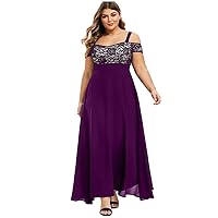 Summer Plus Size Maxi Dress for Wedding Guest, Women Tie Dye Sexy Lace Cold Shoulder Short Sleeve Crewneck Long Dress