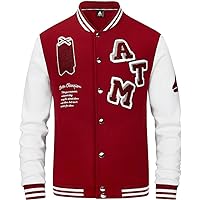 Men's Varsity Jacket Vintage Baseball Button Jackets Long Sleeve with Letters Casual Coats for Men