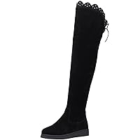 Long Boots Women Fall Winter Warm Faux Suede Black Lace Flat Over The Knee Boots By BIGTREE