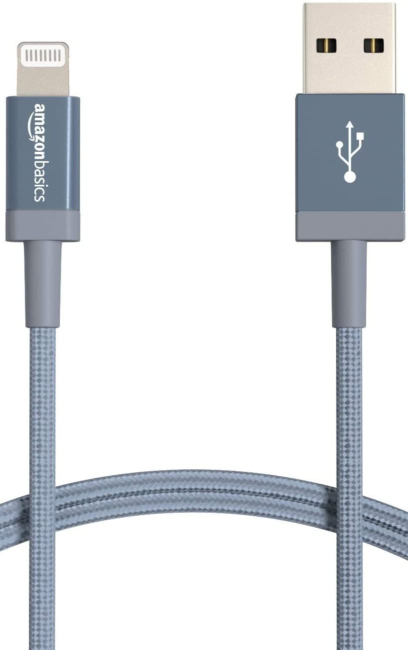 Amazon Basics USB-A to Lightning Charger Cable, Nylon Braided Cord, MFi Certified Charger for Apple iPhone 14 13 12 11 X Xs Pro, Pro Max, Plus, iPad, 3 Foot, Dark Gray