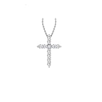 14k White Gold timeless cross pendant set with 10 white/colorless sapphires (1/4 ct, AA Quality) encompassing 1 round white diamond, (.035ct, H-I Color, I1 Clarity), dangling on a 18