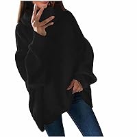 Womens Oversized Turtleneck Sweaters Pullover Batwing Sleeve Knit Tunic Jumper 2023 Fall Winter Solid Casual Tops