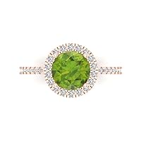 Clara Pucci 1.82ct Round Cut Solitaire halo Genuine Natural Pure Green Peridot designer Modern Statement with accent Ring 14k Rose Gold