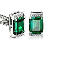 ANGEL SALES 1.50 Ct Emerald Cut Men's Cufflinks For Men's & Women's 14K White Gold Plated