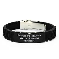 Fun Russell Terrier Dog Gifts, Proud to Have a, Inspirational Birthday Black Glidelock Clasp Bracelet For Friends From Friends, Womens bracelet, Mens bracelet, Black bracelet, Gift ideas