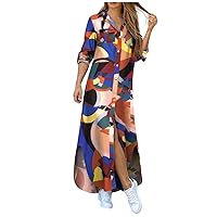 Women's Casual Dresses Long T Shirt Button Down Dress Pocket Baggy Loose Fit Roll up Sleeve Summer Sundress Daily Wear Streetwear(1-Multicolor,8) 1487