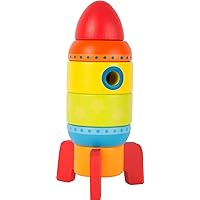 Small Foot Wooden Toys Colorful Rocket Shaped Stacking Toys, Six Plug-in Parts Promote The Fine Motor Skills Designed for Children 12+ Months