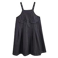 Denim Black Vintage Strap Dresses for Women Sleeveless Casual Loose Fit Elegant Dress Clothing Spring Autumn
