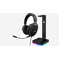 CORSAIR HS50 - Stereo Gaming Headset - Discord Certified Headphones – Blue, and CORSAIR ST100 RGB - Premium RGB Gaming Headset Stand