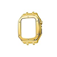Modification Kit Metal Case Strap for Apple Watch Bands Series 8 Series 7 45mm Correa iWatch Band 44mm Rubber Bracelet Wristband Clasp (Color : Gold case 45 Series 8)