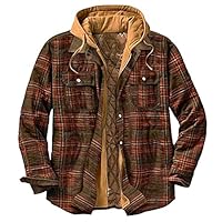 Mens Flannel Shirt Long Sleeve Slim Fit Fleece Quilted Shirt Jackets Big & Tall Button Up Vintage Hooded Shirts