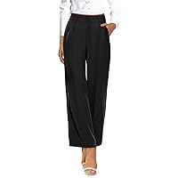onlypuff Black Wide Leg Dress Petite Pants for Women Fall Pleated Work Slacks with Pockets S
