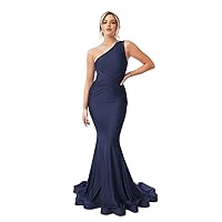 Mermaid Bridesmaid Dress Long One Shoulder Satin Sleeveless Bodycon Formal Gown Ruffle Prom Dress for Women PA99