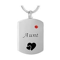 misyou Cremation Jewelry Aunt Square Tag Urn Memorial Necklace for Ashes Keepsake Birthstone Jewelry