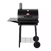 Char-Griller® Wrangler® Charcoal Grill in Black with Wood Shelves, EasyDump™ Ash Pan, Premium Wood Front and Side Shelves with Utensil Hooks, 640 Cooking Square Inches in Black, Model 2823