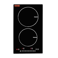 VEVOR Electric Cooktop, 2 Burners, 12'' Induction Stove Top, Built-in Magnetic Cooktop 1800W, 9 Heating Level Multifunctional Burner, LED Touch Screen w/Child Lock & Over-Temperature Protection