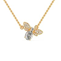 VVS Cross Butterfly Pendant in 14K White/Yellow/Rose Gold with 0.17 Ct Round Natural Diamond & 0.66 Ct Oval Moissanite Solitaire Diamond & 18k Gold Chain Necklace for Women, Wife, Mother, Daughter
