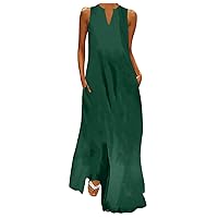joysale Women's Summer Slimming Sleeveless V Neck Maxi Dress Elegant Beach Long Dress Pleated Swing Casual Maxi Dresses