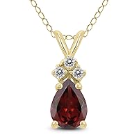 7x5MM Pear Shape Natural Gemstone And Three Stone Diamond Pendant in 14K White Gold and 14K Yellow Gold (Available in Emerald, Ruby, Peridot, and More)