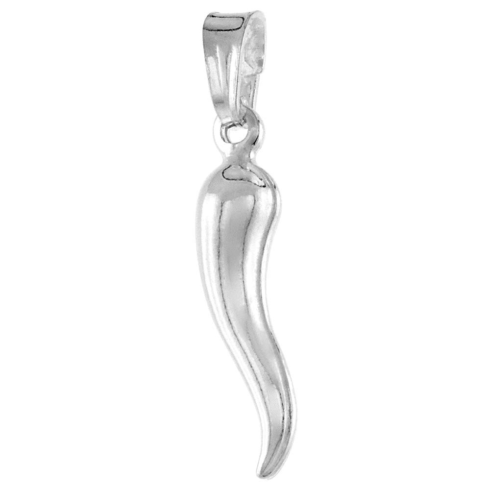 19mm Tiny Sterling Silver Italian Horn Necklace for Women 3/4 inch with 16-30 inch Box_Chain