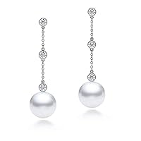 14k White Gold AAAA Quality Japanese Akoya Cultured Pearl Diamond Dangle Earrings for Women - PremiumPearl